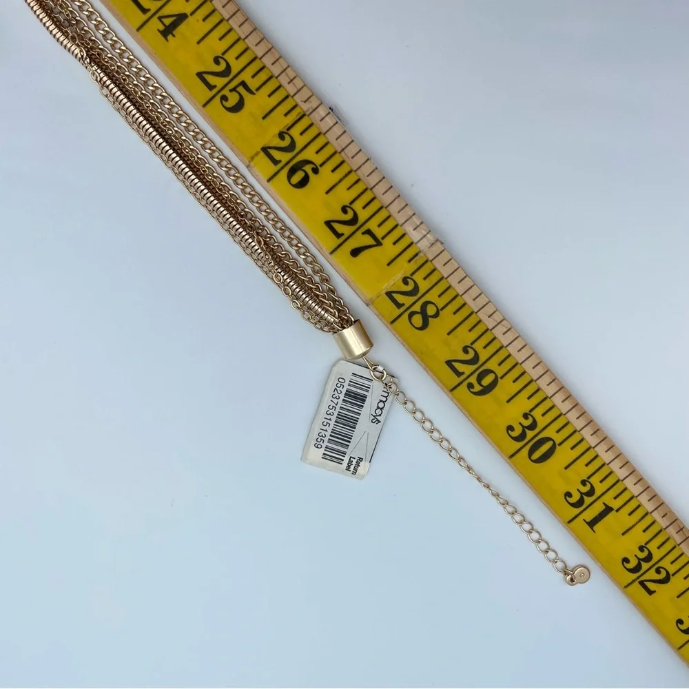 INC Gold Tone Multi-Strand Chain Tassel Necklace NWT 31” Long